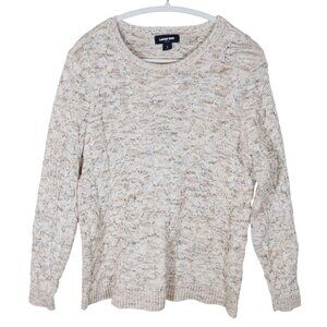 LANDS END Drifter Chunky Basketweave Neutral Marled Crew Neck Sweater Size L